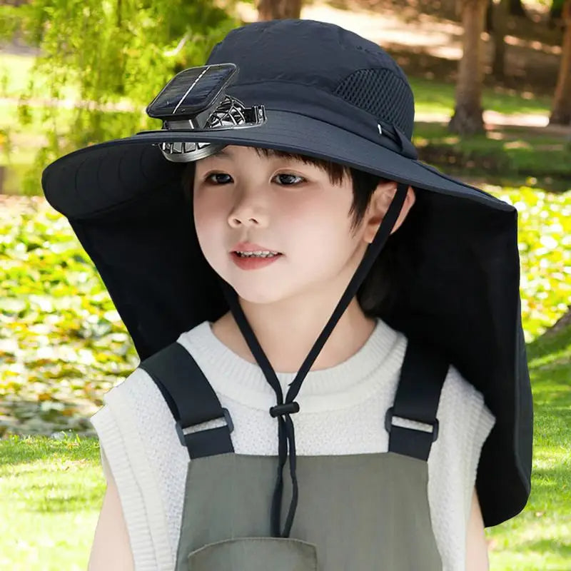 Adjustable Kids Solar Fan Hat 0